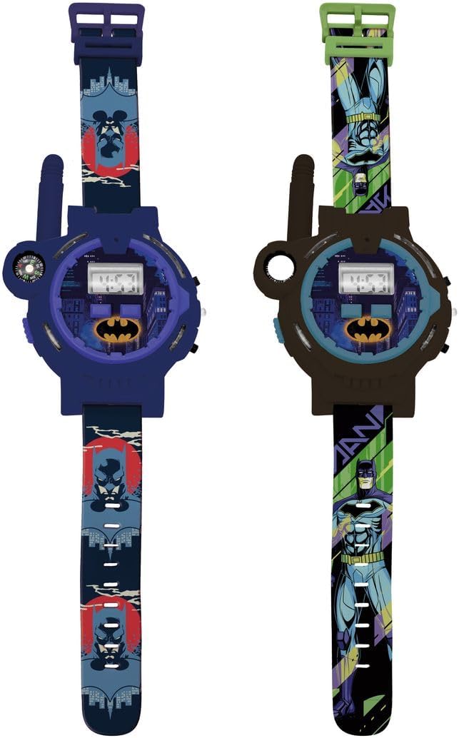 LEXiBOOK, Batman, Walkie-Talkie Watches, 2 Pieces, Range up to 200m, Flashlight, Compass, Rechargeable, Black/Green and Blue/Red, DMWTW1BAT