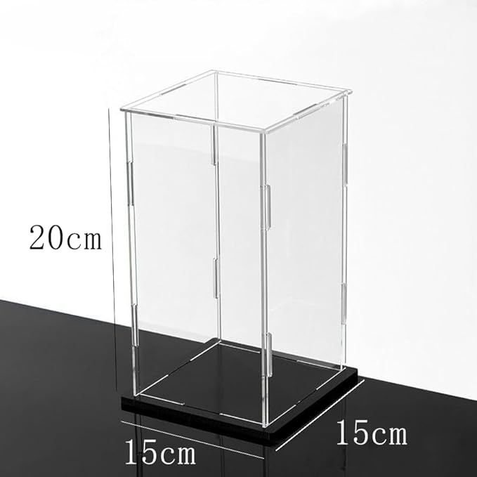 Clear Acrylic Display Case, Assemble Cube Display Box Stand with Black Base, Dustproof Protection Showcase for Collectibles Memorabilia Figurines (6*6*8inch；15*15*H20cm)