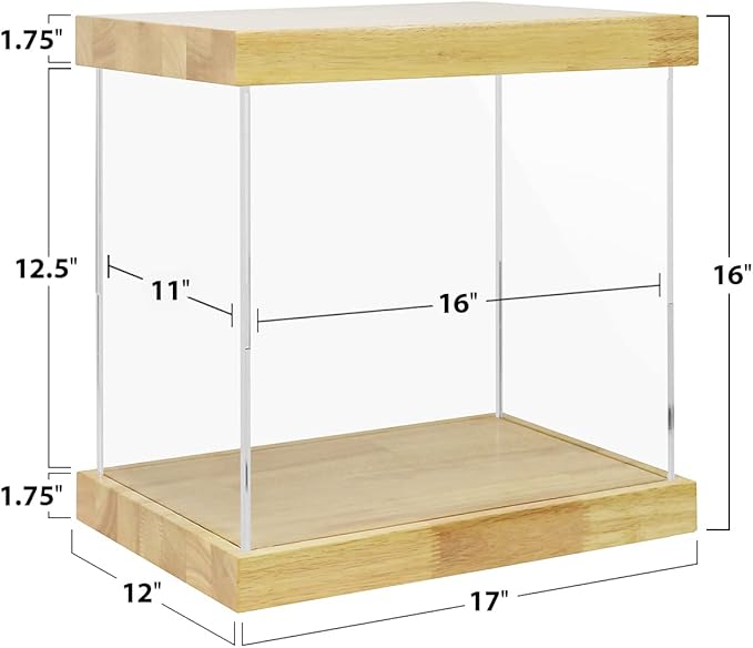 BenchPro Clear Acrylic Display Case for Trophy, Collectibles, Assemble Cube Display Box Stand Dust Proof Protection Showcase for Action Figures Toys. (1.75" Thick Wood, 16" H x 17" L x 12" D)
