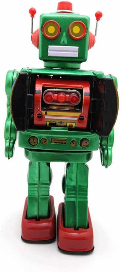 Charmgle Retro Tin Toys Walking Robot, Electric Rotating Desk Robot with Gun Fire Sound, Adult Collection Birthday Gifts Party Favor Handmade Robots Green