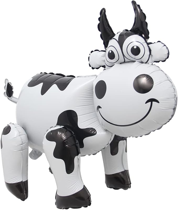 4D Walking Balloons Animal Foil Balloon Lion Panda Alpaca Cow Horse hippo leopard Ballon Jungle Forest Zoo Theme Baby Shower Birthday Party Supplies (4D Cow)