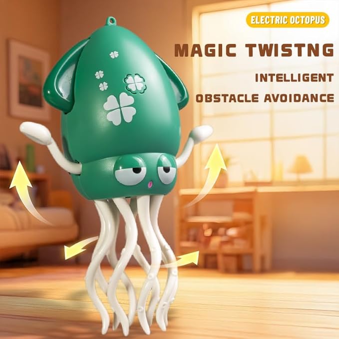 Interactive Dancing Octopus Robot Toy, LED Light Show with Music, USB Rechargeable, Crawling Squid for Kids 3+ (Orange)