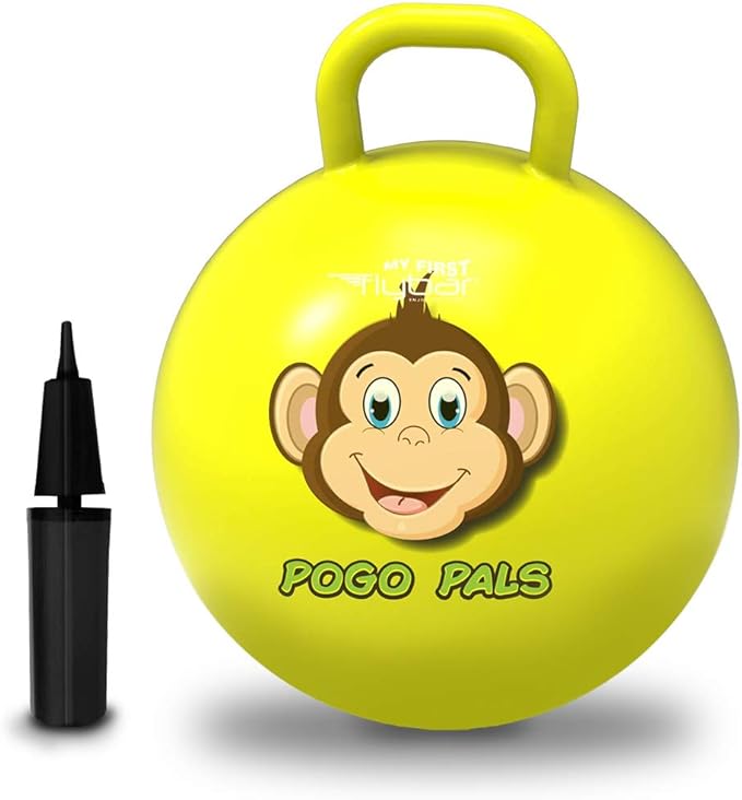 Flybar Hopper Ball for Kids, Inflatable Bouncy Ride-On Ball w/Handle for Indoor & Outdoor Active Play, Includes Pump, Jump Ball Toy for Boys & Girls, Supports Up to 165 lbs, Ages 3+, 18-Inch, Small