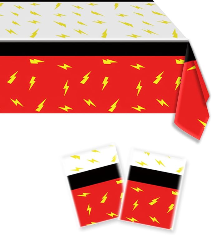 2Pcs Cartoon Animation Party Tablecloths 70.8×42.5 inch Red and White Tablecloths Table Decorations Party Supplies (Red)