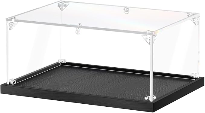 Acrylic Display Case for 1:18 Scale Model Cars Assemble Clear Acrylic Boxes for Display Lego Action Figures Doll Hobby Toys, Black Base (14 x 10 x 6 inches, 35 x 25 x 15 cm)