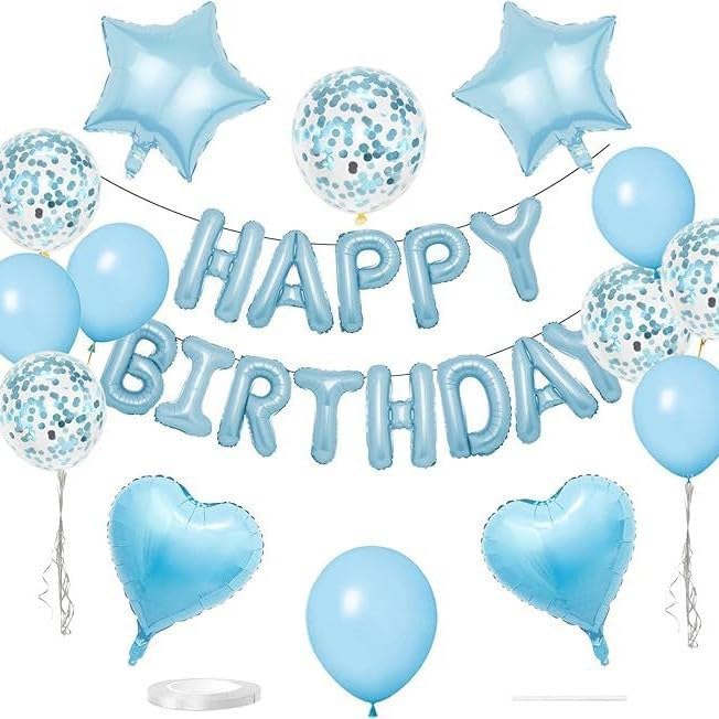 ZHENGYE 27Pcs Blue Birthday Party Decorations Kit 16 Inch Happy Birthday Balloon Banner Pentagram Heart Balloons Confetti Latex Balloons Party Decoration Supplies