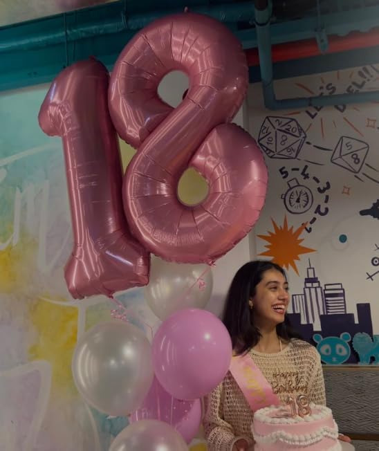 Pearlescent Pink Foil Number 8 Balloon 40 Inch, Helium Mylar Eight Number 8 18 28 38 48 58 80 88 Birthday Balloons, 8th Pearl Pink Women Men Wedding Anniversary, Graduations Party Supplies
