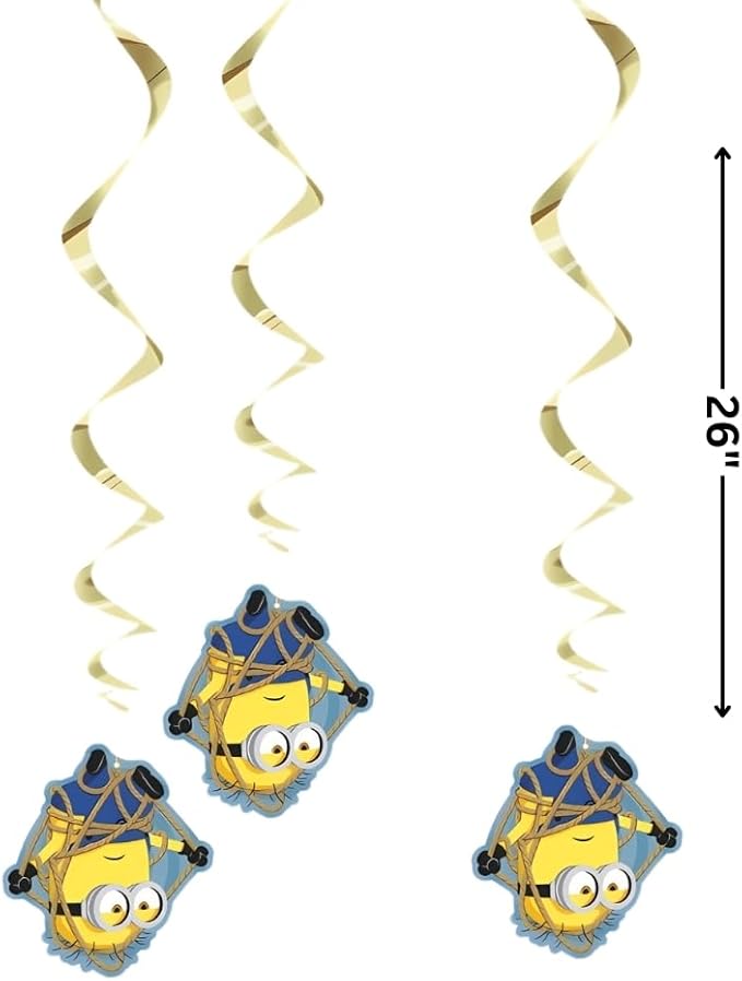 Despicable Me Hanging Swirl Decorations, 26" (Pack of 3) - Eye-Catching Yellow & Blue Design, Perfect for Indoor & Outdoor Use