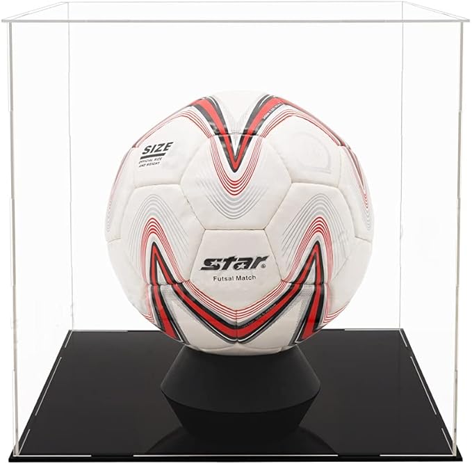 Soccer Ball Display Case,Self-Assembly Acrylic Display Case,Deluxe Dustproof Showcase,Cube Countertop Box for Pop Figures Collectibles,Basketball Volleyball Display Case(10x10x12 inch; 25x25x30cm)