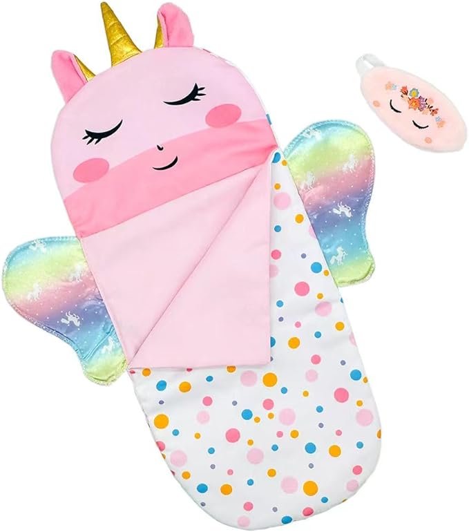 Baby Doll Sleeping Bag Toy Playset Rainbow Unicorn Doll Bedding Slumber Bed Accessories with Eye Mask Doll Unicorn Style Sleeping Bag (for 12 inch Doll)