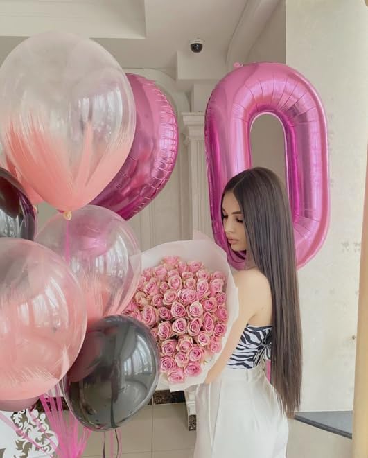 40 Inch Pink 4 Birthday Number Balloon, Giant Number Four 14 24 34 40 44 Balloons, Foil Mylar Big Balloons for Anniversary Graduation Supplies Decorations