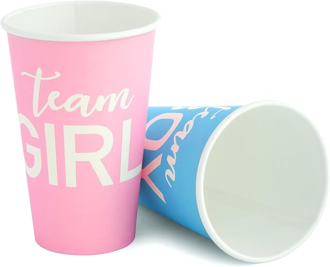 Paper Party Cups, Gender Reveal Party Supplies (12 oz, Pink and Blue, 50-Pack)
