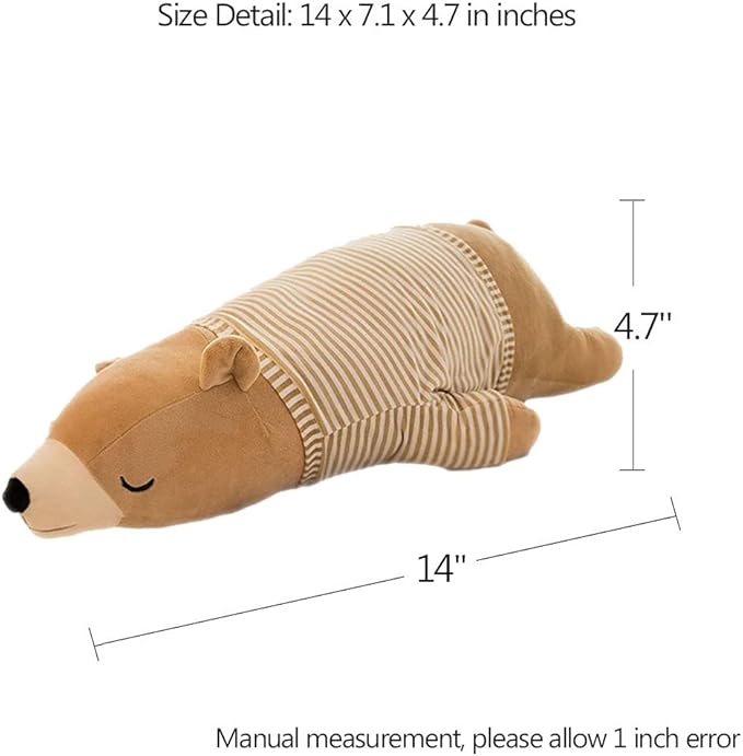 MMTTAO Stuffed Polar Bear Animal Plush Toy 14 Inch Small Brown Sleeping Bear Animal Stuff Soft Plushies Cute Dolls Collection Huggable Pillow Cushion Birthday Gift for Kids Child Boys Girls, 14Inches