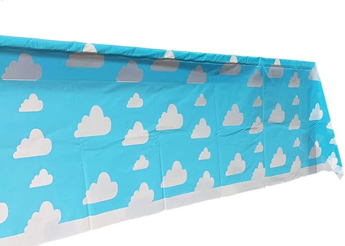 Blue Sky White Clouds Birthday Party Supplies, 20 Plates and 20 Napkins and Tablecloth71 '' x 42.5 '', Blue Sky Cartoon Theme Birthday Party Decorations for Baby Kids Shower