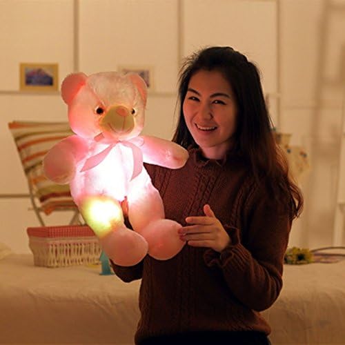 Creative Light Up LED Inductive Teddy Bear Stuffed Animals Plush Toy Colorful Glowing Teddy Bear, 20- Inch(Pink)