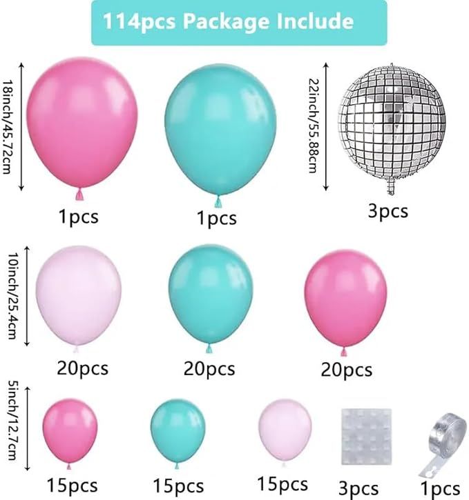 FBQ 110 Pcs Disco Balloons Garland Arch Kit Latex Balloon Birthday Party Graduation Party Decoration Supplies(baby blue pink)