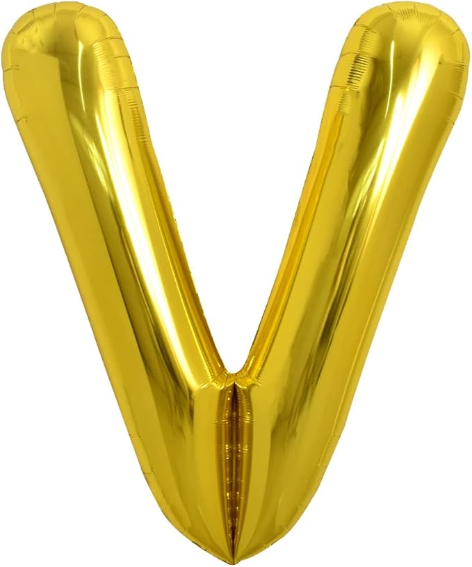 TONIFUL 40 Inch Large Gold Letter V Balloons, Foil Mylar Big Balloons for Birthday Party Anniversary Decorations
