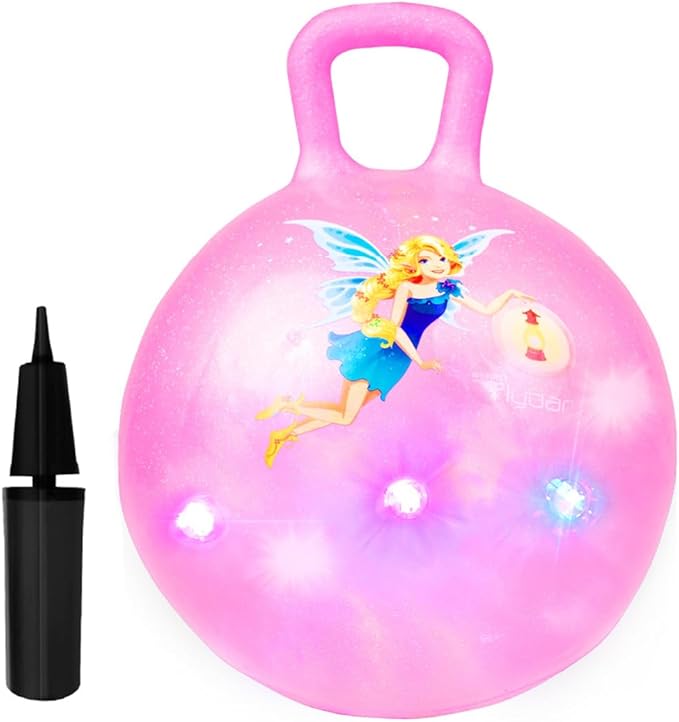 Flybar Hopper Ball for Kids, Inflatable Bouncy Ride-On Ball w/Handle for Indoor & Outdoor Active Play, Includes Pump, Jump Ball Toy for Boys & Girls, Supports Up to 165 lbs, Ages 3+, 18-Inch, Small