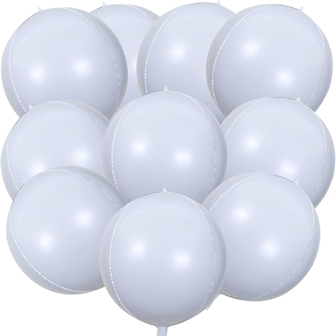 KALOR 10 Pcs 22 Inch White Mylar Balloons, Large 4D Giant Round Foil Balloon Big Mirror Metallic Balloons for Birthday Party Baby Shower Gender Reveal Supplies