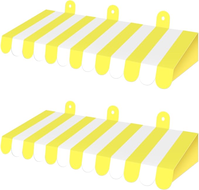 2 Pcs Circus Awning Wall Decorations 3D Carnival Tent Striped Awnings for Carnival Theme Party Lemonade Stand Classroom Decorations Circus Party Supplies (Yellow and White)