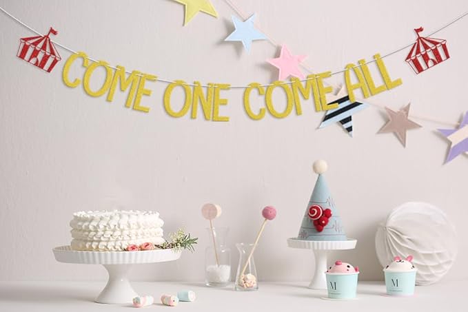 Come One Come All Banner, Circus 1st Birthday Party Decorations, Carnival Theme Party Clown First Birthday Decoration, Circus Tent Big Top Theme Baby Shower Party Supplies Gold Red