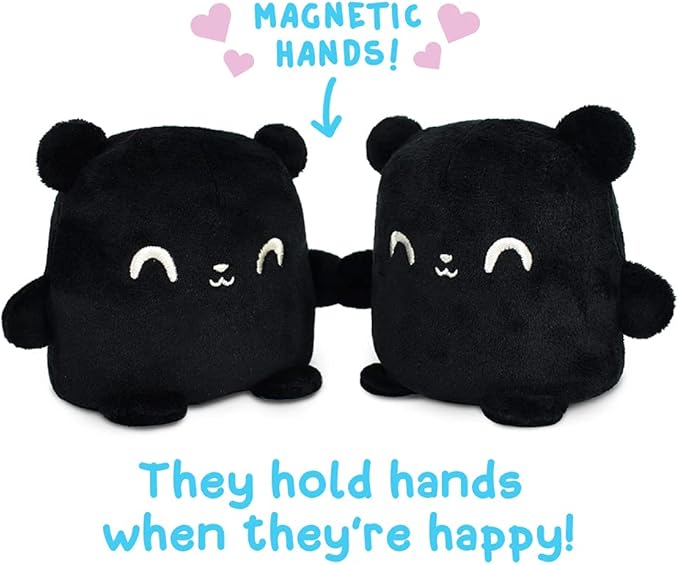 TeeTurtle - Plushmates - Magnetic Reversible Plushies that hold hands when happy - Black Bear - Huggable and Soft Sensory Fidget Toy Stuffed Animals That Show Your Mood - Gift for Kids and Adults!