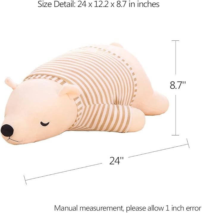 MMTTAO Stuffed Polar Bear Animal Plush Toy 24 Inch Large White Sleeping Bear Animal Stuff Soft Plushies Cute Dolls Collection Huggable Pillow Cushion Birthday Gift for Kids Child Boys Girls, 24Inches