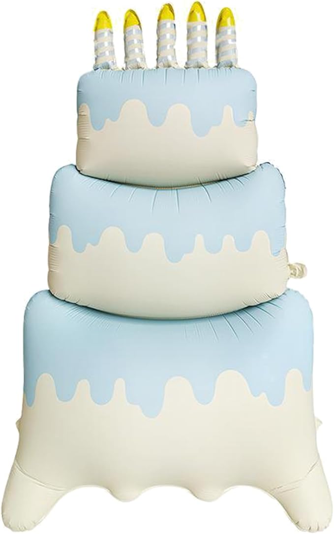 Happy Birthday Cake Foil Standing Balloons 60 Inch,Gaint Three-Tier Matte Cream Blue Thickened Large Mylar Balloon for Girls Women Boys Kids Baby Shower Birthday Party Decorations Supplies