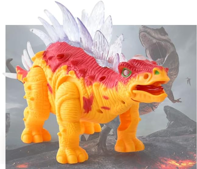 PowerTRC Electronic Walking Stegosaurus Jurassic Dinosaur Toy Figure for Toddlers w/Sounds, Tail Swing Action & Lights Dino Gift for Kids Boys Girls