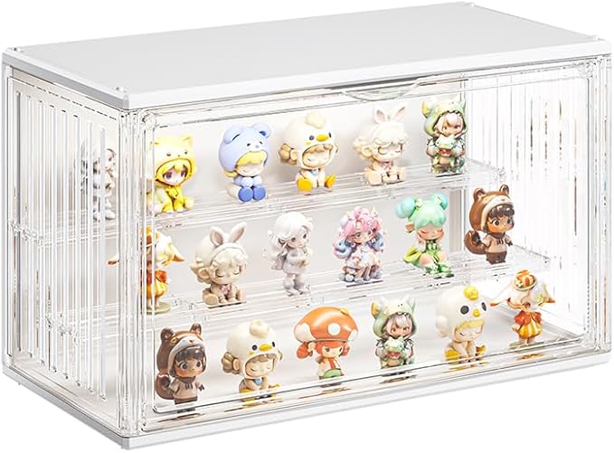 Lighted Figure Display Case, PET Clear Dustproof Collectible Display Box with LED Lighting, Multi-Tier Action Figure Storage Organizer for Mini Figures, Toys and Anime Collectibles