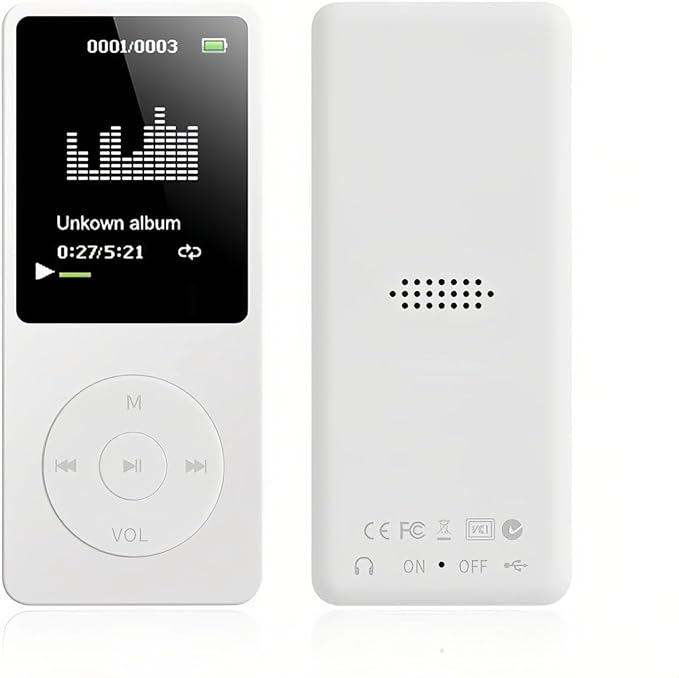 Mp3 Mp4 Player for Kids, MP3 Music Player with 1.8in HD Screen, FM Radio, Earphone, Portable HiFi Audio Player with Voice Recorder Video Photo Viewer E Book Games (White)