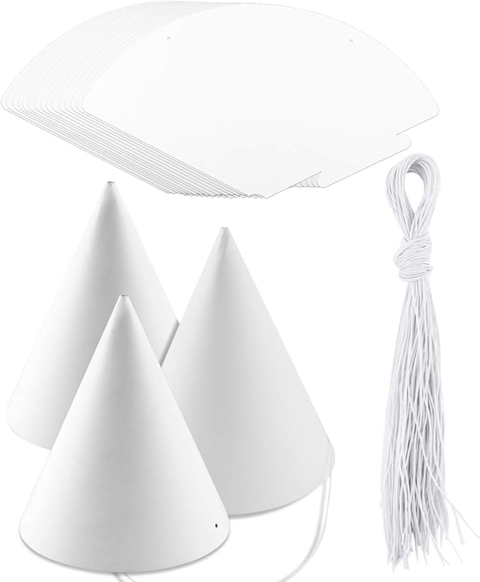 White Paper Party Hats for Kids Birthday,Decorative Bulk Cone Crafts for Adults Art DIY, Halloween Supplies（20/40/60）