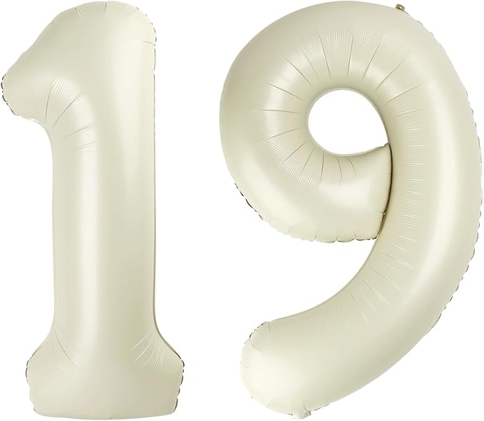 Number Balloon 40Inch, Cream Number 19 Balloons Birthday Decoration for Men & Women, Foil Cream Party Decorations for Birthday Wedding Engagement Memroial Day's