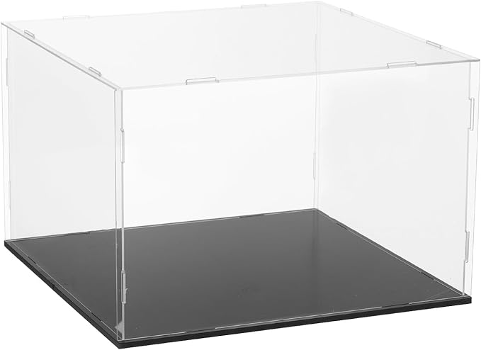 uxcell Acrylic Clear Display Case for Collectibles Self-Assemble Display Boxes with Black Base Dustproof Countertop Storage Box for Collectibles Action Figures, 11.8 x 11.8 x 7.9 Inch
