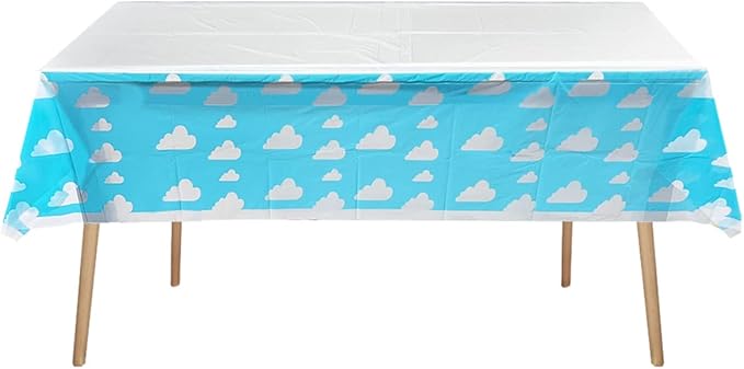 Blue Sky White Clouds Birthday Party Supplies, 20 Plates and 20 Napkins and Tablecloth71 '' x 42.5 '', Blue Sky Cartoon Theme Birthday Party Decorations for Baby Kids Shower