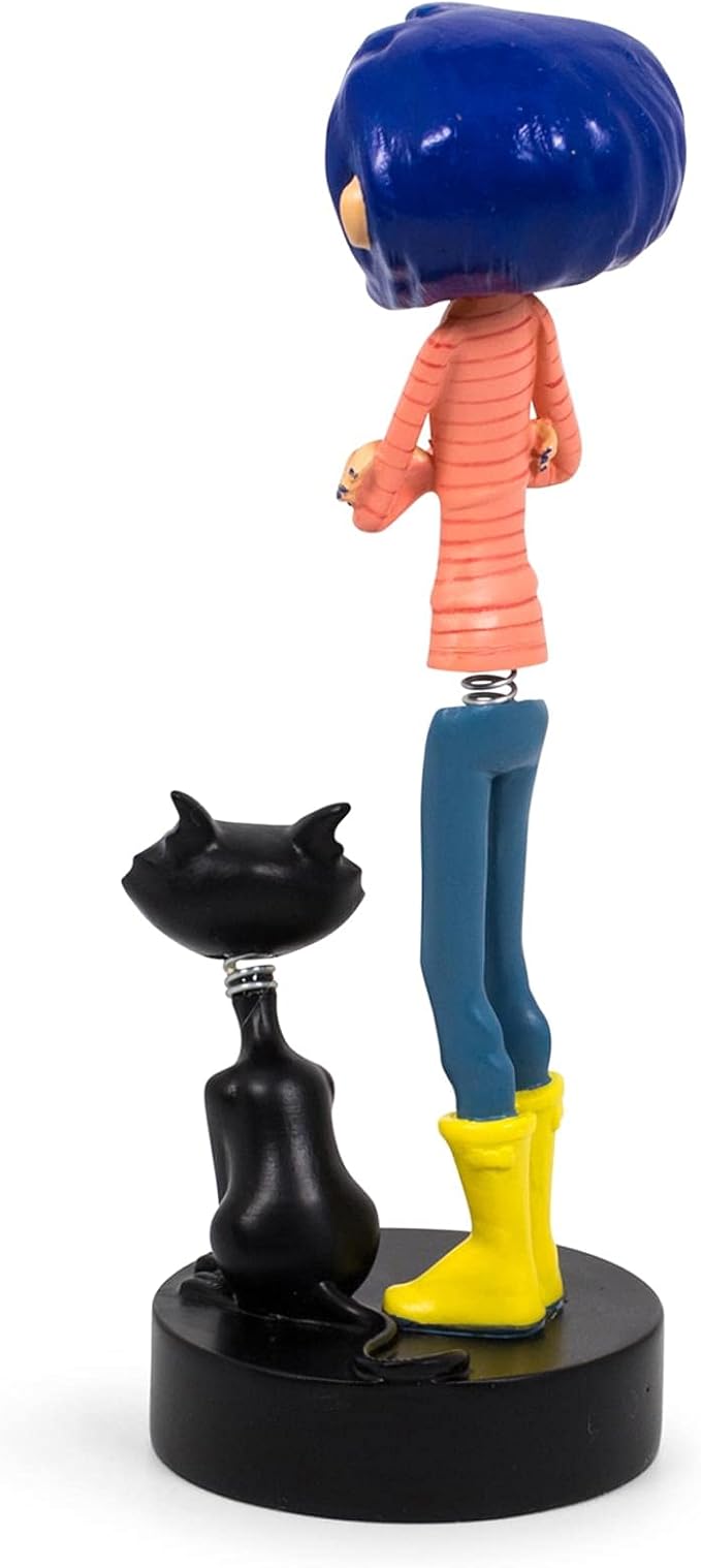 Surreal Entertainment Coraline with Cat PVC Bobble Figure Statue | Collectible Bobblehead Action Figure, Desk Toy Accessories | Novelty Gifts for Home Office Decor | 6.5 Inches Tall