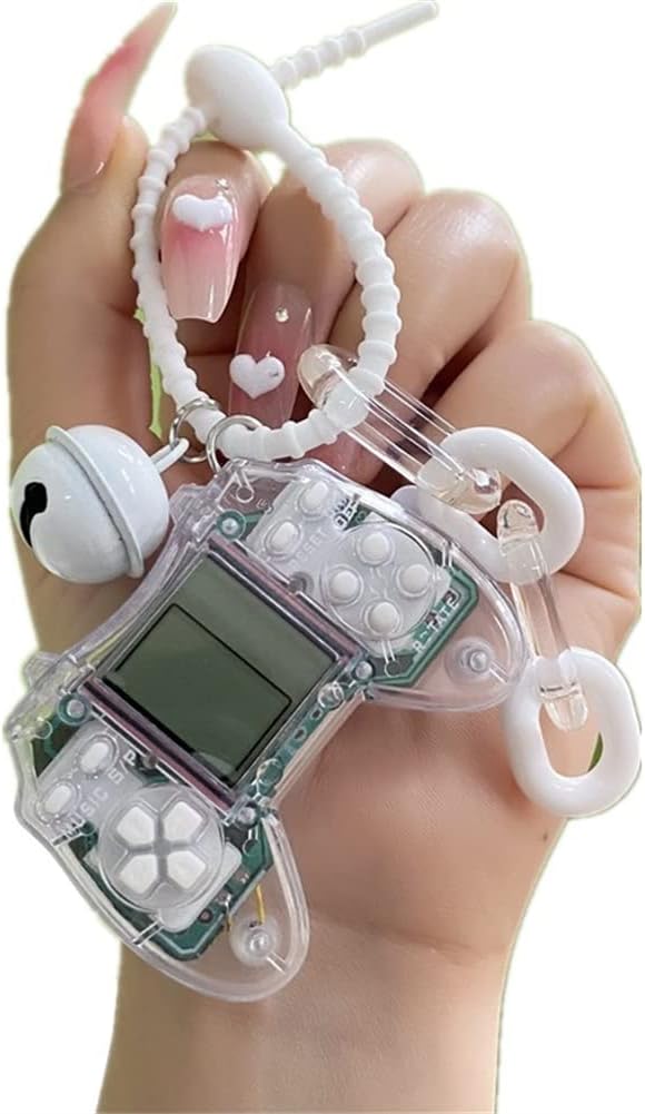 Pendant Retro Classic Game Console Keychain Playable Electronic Miniature Handheld Mini Games Machine with Keychain Ring Gift (MM)