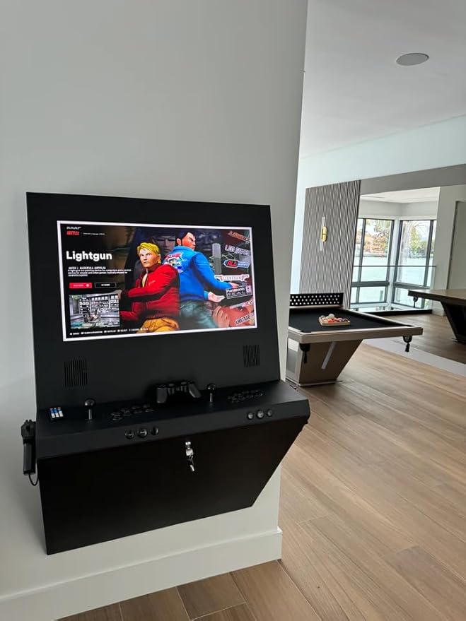 Wall Mounted Arcade Machine Classic Retro Cabinet with 32" Full HD Monitor, Steel Build, Sanwa Joysticks, Built-in Windows 11 PC, 2 Player Commercial Home Game Room System (Fine Texture Black)