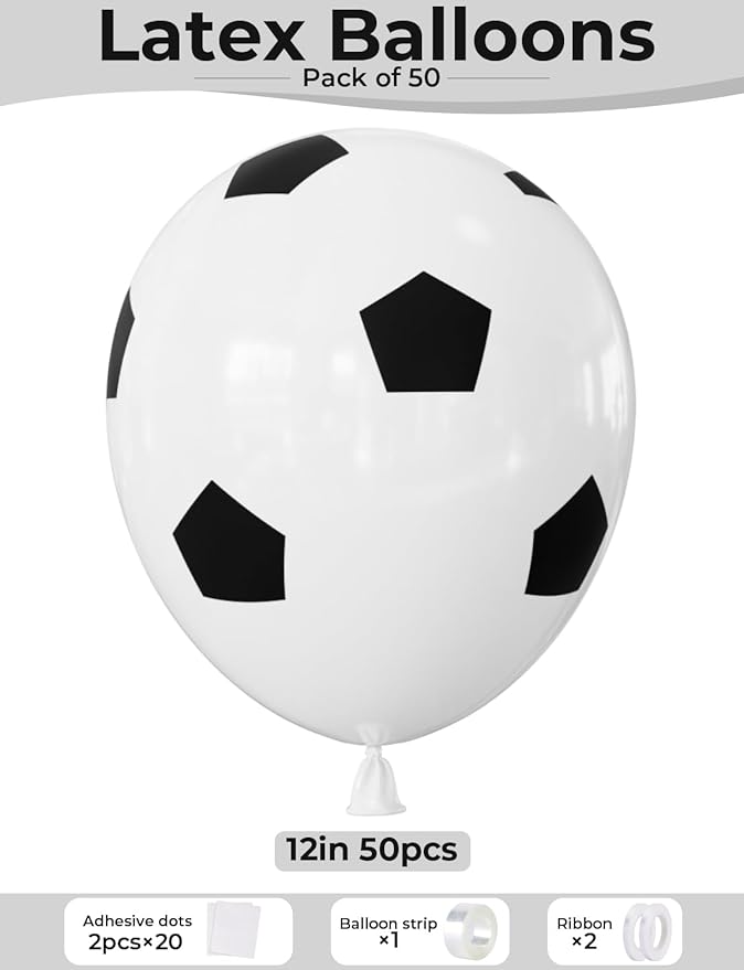 Soccer Balloons, 50Pcs Black and White Soccer Printed Balloons 12 Inch Latex Balloons for Boys Birthday Party, Game Day Decorations, Sports Theme Party Supplies