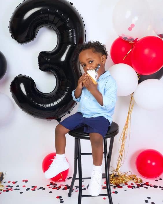 Black 3 Balloon, 40 Inch Number Balloon, 3rd Three Year Old Birthday Decora, Big Numbers 13 23 30 43 for Party Decorations Number 3 Balloon.