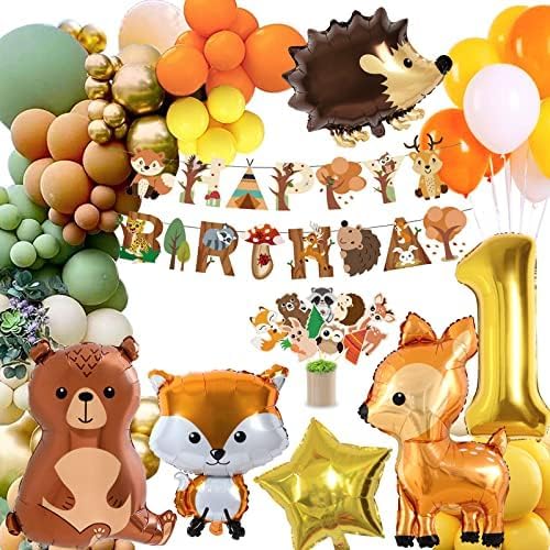 Forest Animals Jungle Birthday Decoration for Boy & Girl - Orange Brown Balloon with Happy Birthday