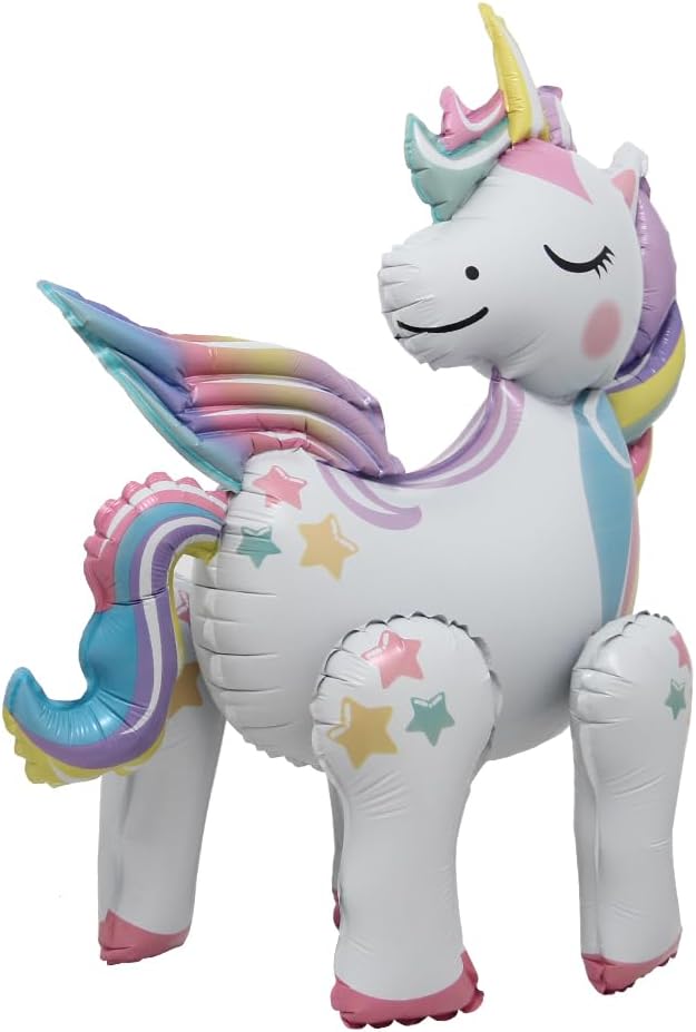 4D Walking Balloons Animal Foil Balloon Lion Panda Alpaca Turtle Cow Horse hippo leopard Ballon Jungle Forest Zoo Theme Baby Shower Birthday Party Supplies (4D Horn Horse)