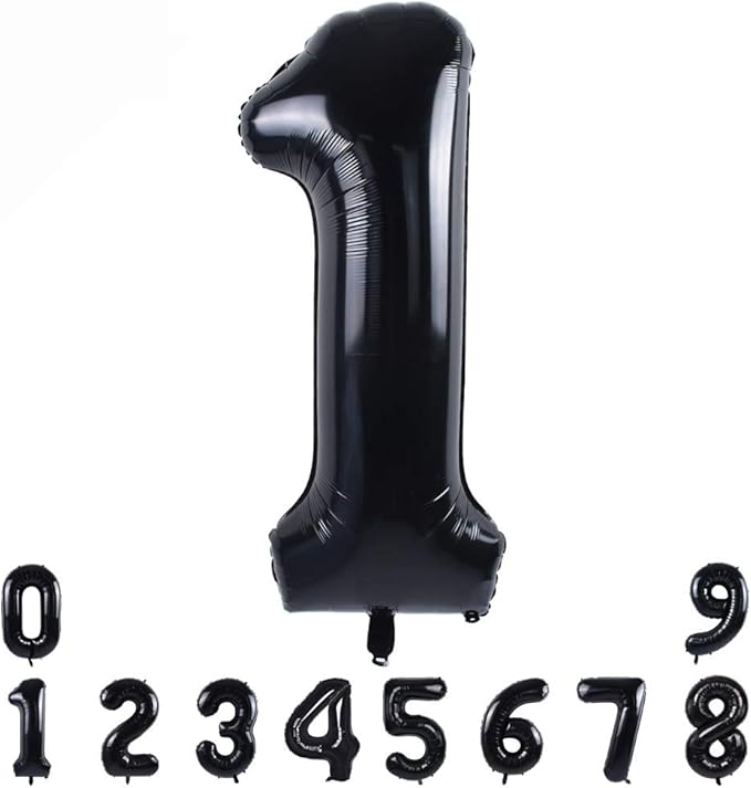 TONIFUL 40 Inch Black Large Numbers0-9, Number 1 Digital 1 Helium Balloons,Foil Mylar Big Number Balloons for 2026 Graduation New Year Eve Birthday Party supplies Decorations
