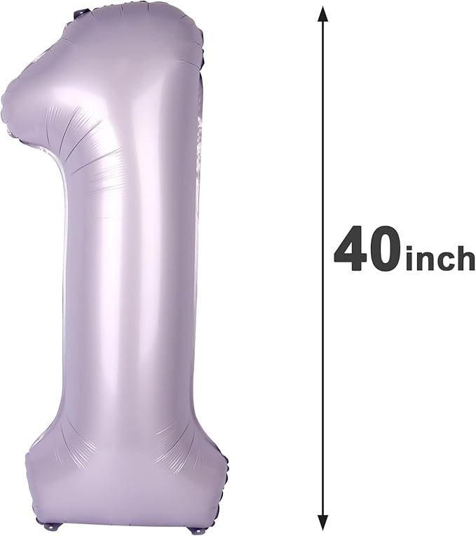 Lilac Number 1 Balloon 40 inch, Number 1 Birthday Balloon for Boy Girl, Lavender Foil One Balloon for 1st 10 11 12 16 18 Birthday Party, Anniversary Celebration Number Balloons Decorations