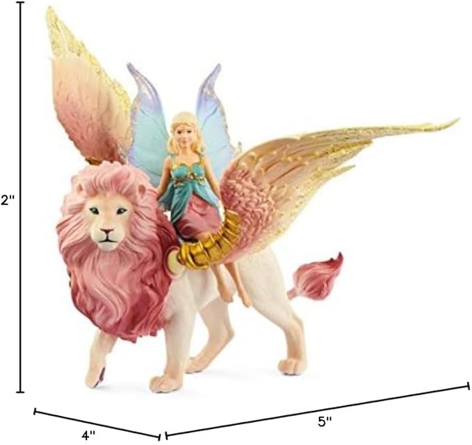 Schleich Bayala - Winged Fairy and Flying Lion Toy Set for Girls and Boys - Moveable Pink Lion and Cute Magnetic Blue Fairy Action Figure - Magical Animal Figurine Playset for Kids Ages 5+ | 70714