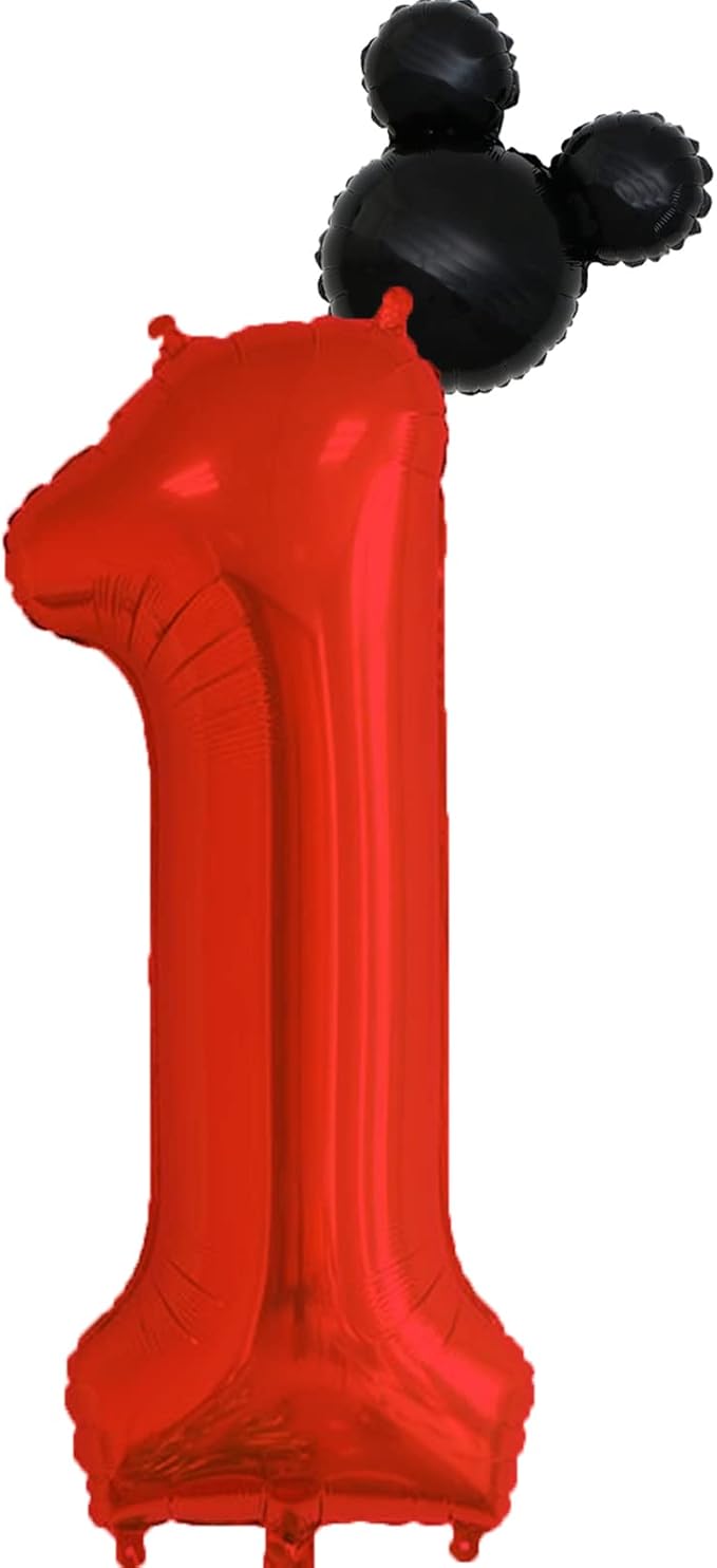 40 inch Red Number 1 Balloon & Mini Mouse Head Balloon, 1st Birthday Party Decoration Balloons, Cartoon Mouse Birthday Party Supplies Baby Shower Decoration, Red Black Theme Party Decorations Supplies