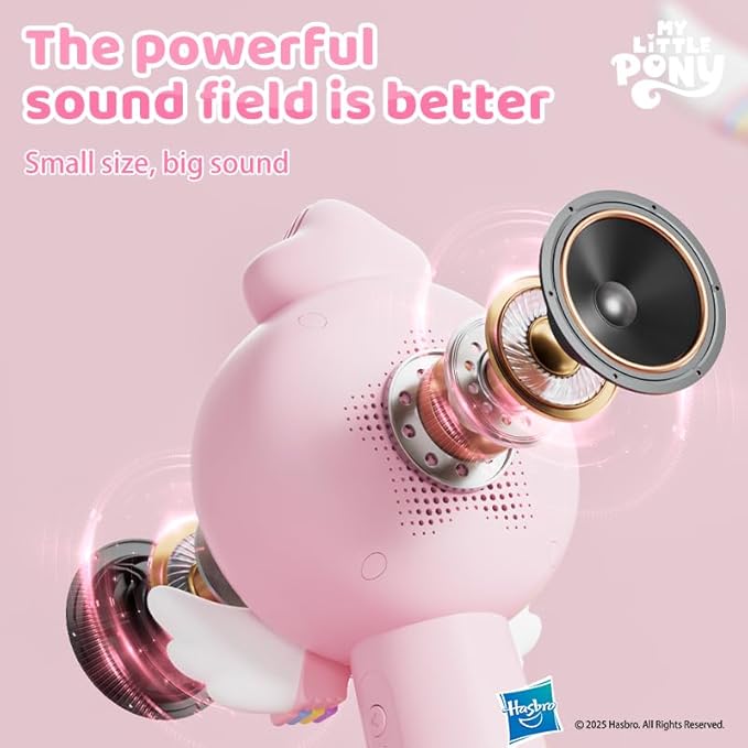 EVADA Kids Karaoke Microphone Machine My Little Pony, Wireless Bluetooth Sing Speaker with Colorful LED, Rechargeable Portable Mini Mic Toy Gift for Girls Christmas New Year Birthday Party Gift, Pink