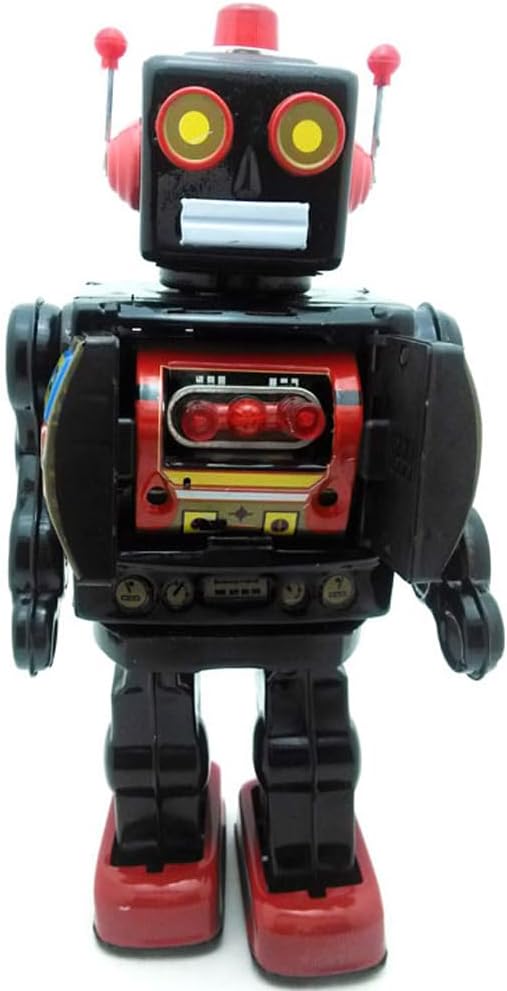 Charmgle Retro Tin Toys Walking Robot, Electric Rotating Desk Robot with Gun Fire Sound, Adult Collection Birthday Gifts Party Favor Handmade Robots Black