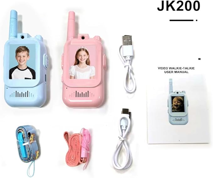 ANYSECU Kids Walkie Talkie JK200 with Video Intercom, 200M Range, Pink and Blue Set, USB Charging Cable and Lanyards Included