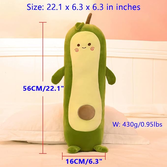 MMTTAO Long Avocado Stuffed Animal 22 Inch Avocado Plush Toy Cute Stuffies Kawaii Food Fruit Plushies Pillow Cuddle Plushie Hugging Plush Pillow Gifts for Kids Boys Girls Home Bedroom Decor, 22Inches